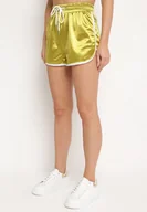Spodenki damskie - Żółte Szorty z Wysokim Stanem z Gumką w Pasie i Lampasami Timakella - miniaturka - grafika 1