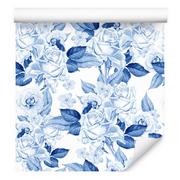 Tapety - Tapeta Flizelinowa Niebieskie RÓŻE Kwiaty Liście 0,53m x 10m - miniaturka - grafika 1