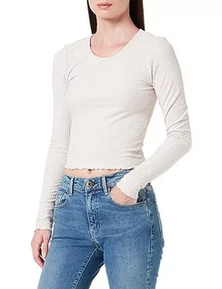 Koszulki i topy damskie - ONLY Onlemma L/S O-Neck Short Top Noos JRS koszulka z długim rękawem, Pumice Stone/szczegóły: melanż, XXL - grafika 1