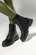 Botki damskie - Czarne botki skórzane damskie Sergio Leone z ozdobą na cholewce sznurowane TR710-S-CA - miniaturka - grafika 1