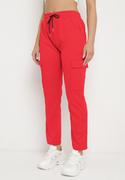 Spodnie damskie - Czerwone Szerokie Spodnie z Gumką w Pasie i Regulowanymi Troczkami Demavendia - miniaturka - grafika 1