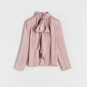 Bluzki damskie - Reserved - Bluzka z wiązaniem - Różowy - miniaturka - grafika 1