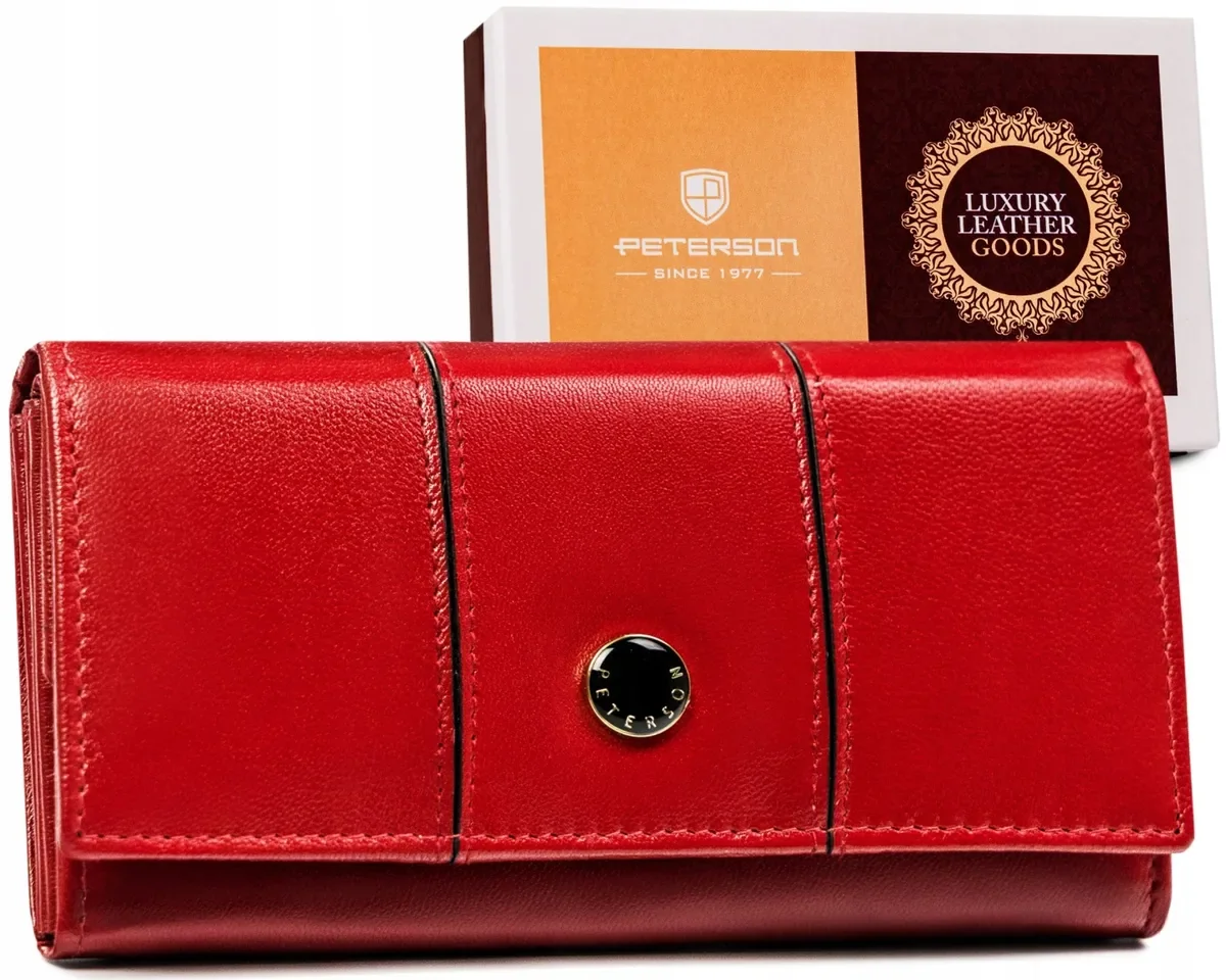 Elegancki damski portfel RFID STOP skóra naturalna portmonetka na prezent czerwony kobieta