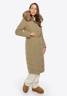 Płaszcze damskie - Płaszcz damski z naturalnym wypełnieniem khaki - miniaturka - grafika 1