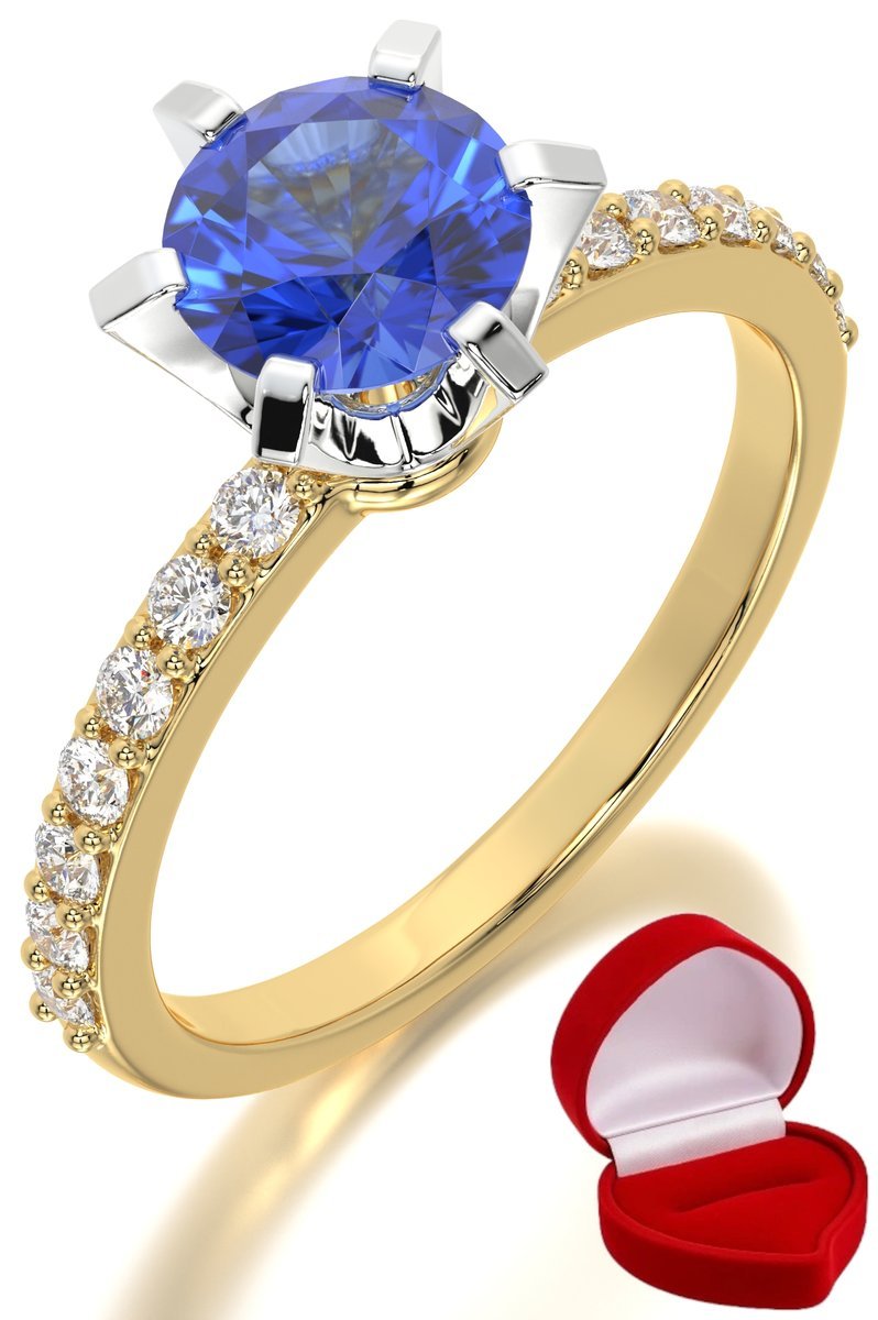 ZŁOTY PIERŚCIONEK ZARĘCZYNOWY 585 14k SZAFIR 1 ct + PUDEŁKO R28