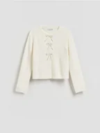 Swetry damskie - Reserved - Kardigan z kokardkami - kremowy - miniaturka - grafika 1