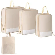 Torby podróżne - Zestaw 4 kostek kompresyjnych do walizek, torba podróżna do przechowywania bagażu, ubrań, butów, worek na buty, beżowy - miniaturka - grafika 1