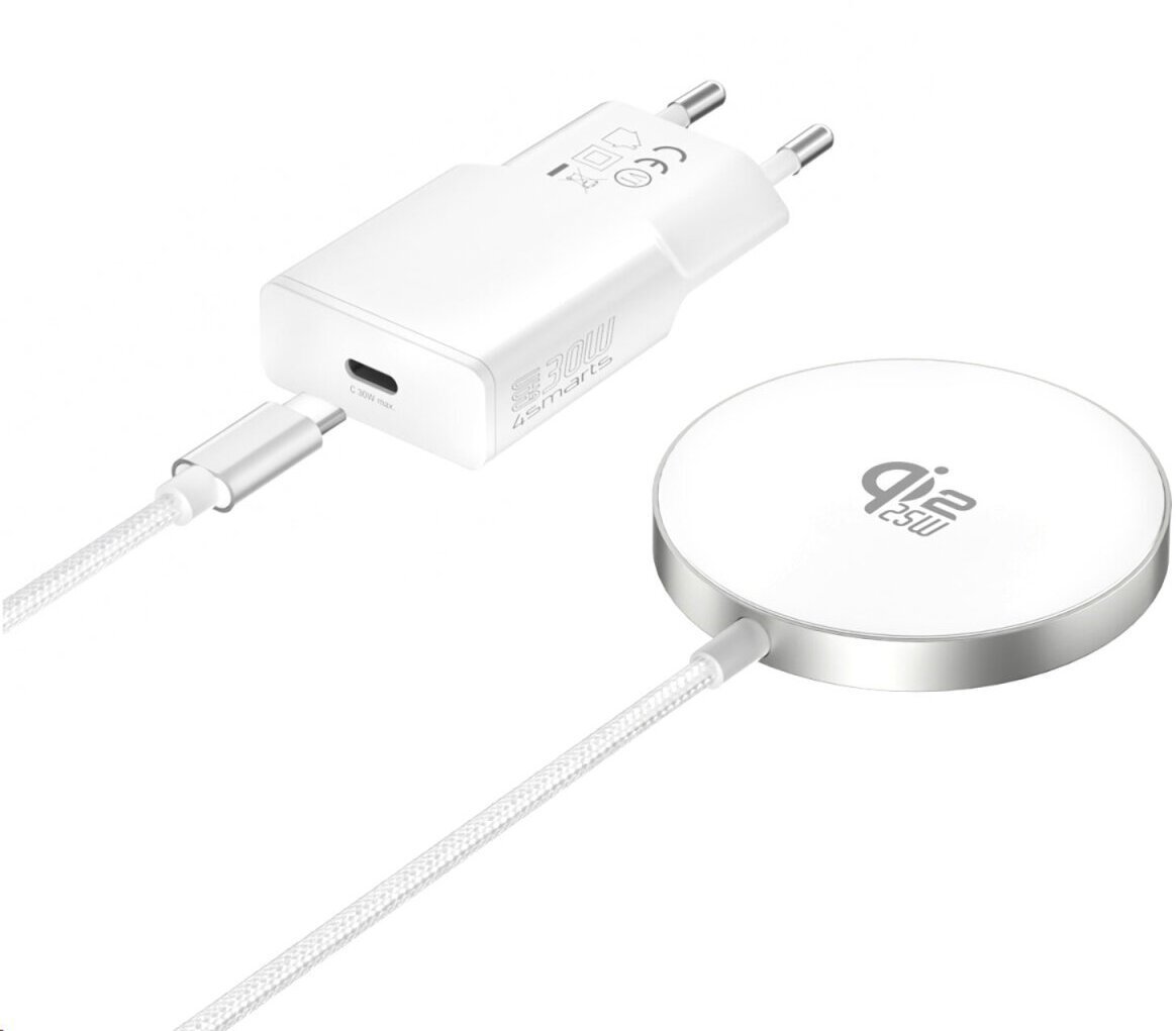 Ładowarka 4smarts Bezprzewodowy zestaw ładujący Qi2/MagSafe-kompa 25W, 1,5m biały 541708