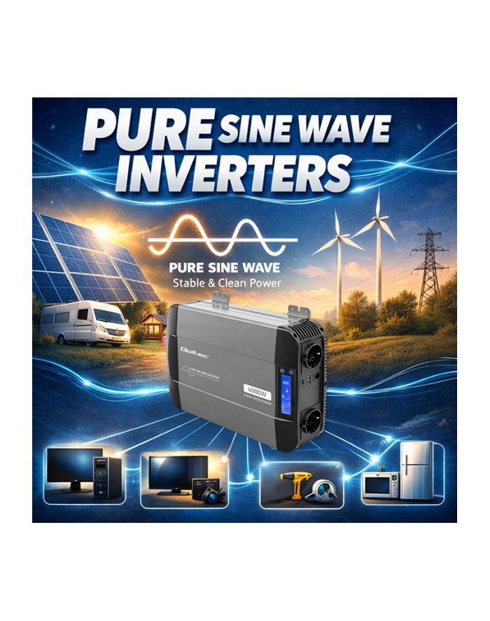qoltec Przetwornica napięcia Pure Sine Wave 12V na 230V 2000/4000W