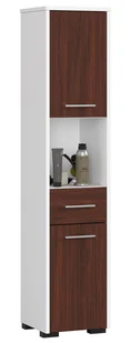 Szafka łazienkowa wolnostojąca: jedna szuflada, dwoje drzwiczek, pięć półek, kolor: biały wenge, wymiary mebla: szer: 30 cm, wys: 140 cm, gł: 30 cm - Szafki łazienkowe - miniaturka - grafika 1
