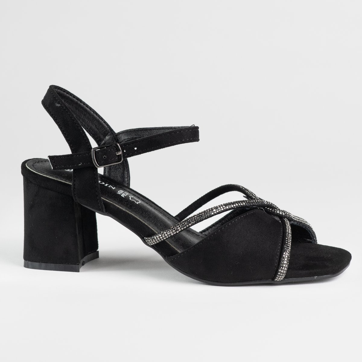 Sandały damskie obcas GOODIN GD-FL1185 skóra eko czarne lekkie zamsz 36