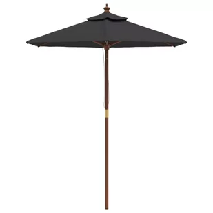Parasol ogrodowy na drewnianym słupku, czarny, 196x231 cm Lumarko - Parasole ogrodowe - miniaturka - grafika 2