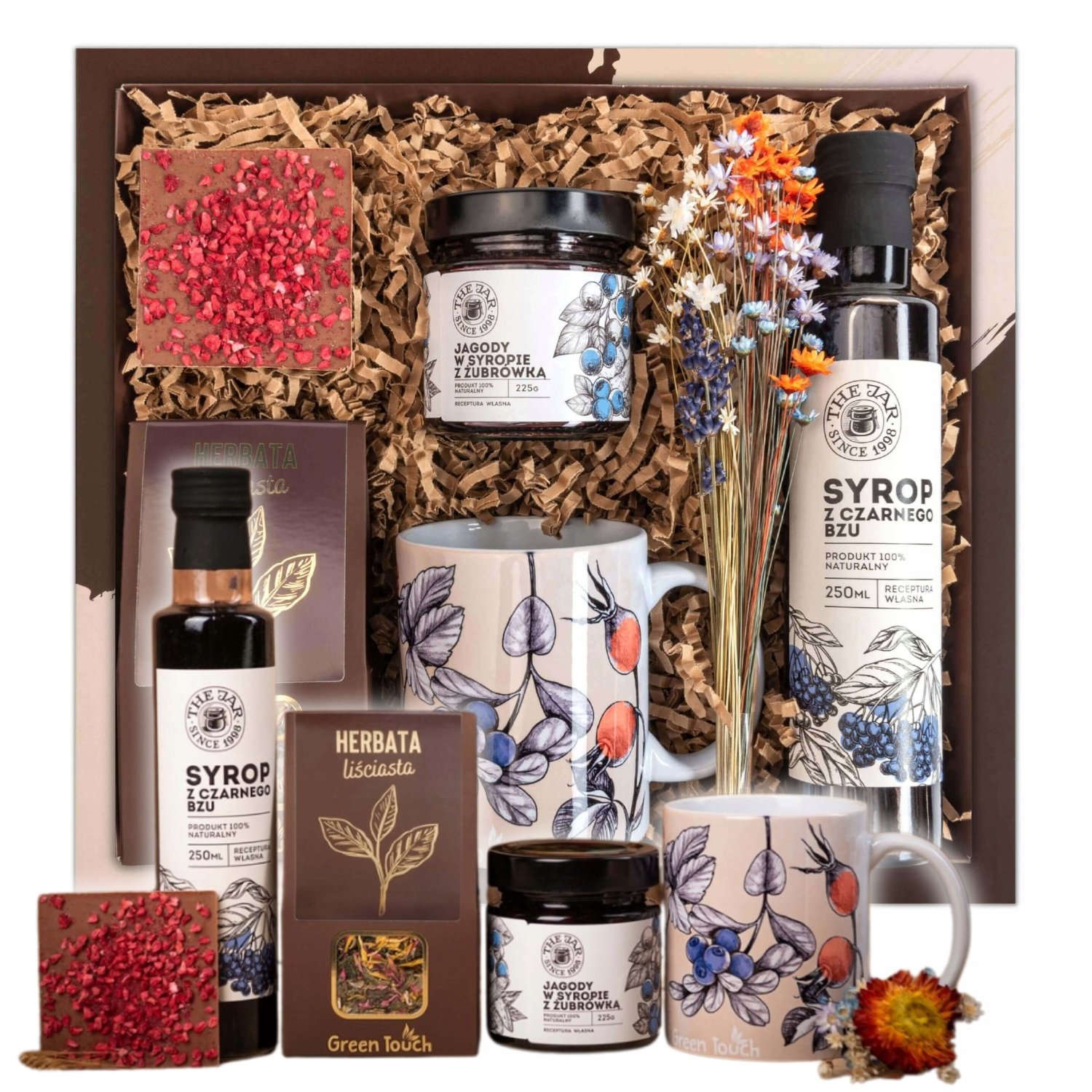 Kosz Prezentowy Naturalny Zestaw Herbata Kubek Syrop Czekolada Na Urodziny
