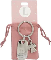 Koszulki i topy damskie - Depesche 11800-013 Srebrny brelok do kluczy z literą L i aniołem stróżem, stop cynku, w zestawie z kolorowym aksamitnym etui - miniaturka - grafika 1