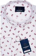 Koszule męskie - Elegancka wizytowa biała PREMIUM koszula męska z lycrą we wzory REGULAR-FIT - miniaturka - grafika 1
