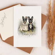 Kartki okolicznościowe i zaproszenia - Kartka na ślub z motywem pozujących psów - Just Married + koperta ozdobna - miniaturka - grafika 1
