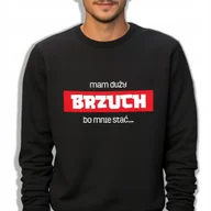 Bluzy męskie - Bluza Czarna Męska Dresowa MAM DUŻY BRZUCH BO MNIE STAĆ Śmieszne Wzory- L - miniaturka - grafika 1