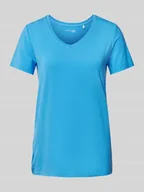 Koszulki i topy damskie - T-shirt z prążkowanym dekoltem w serek - miniaturka - grafika 1