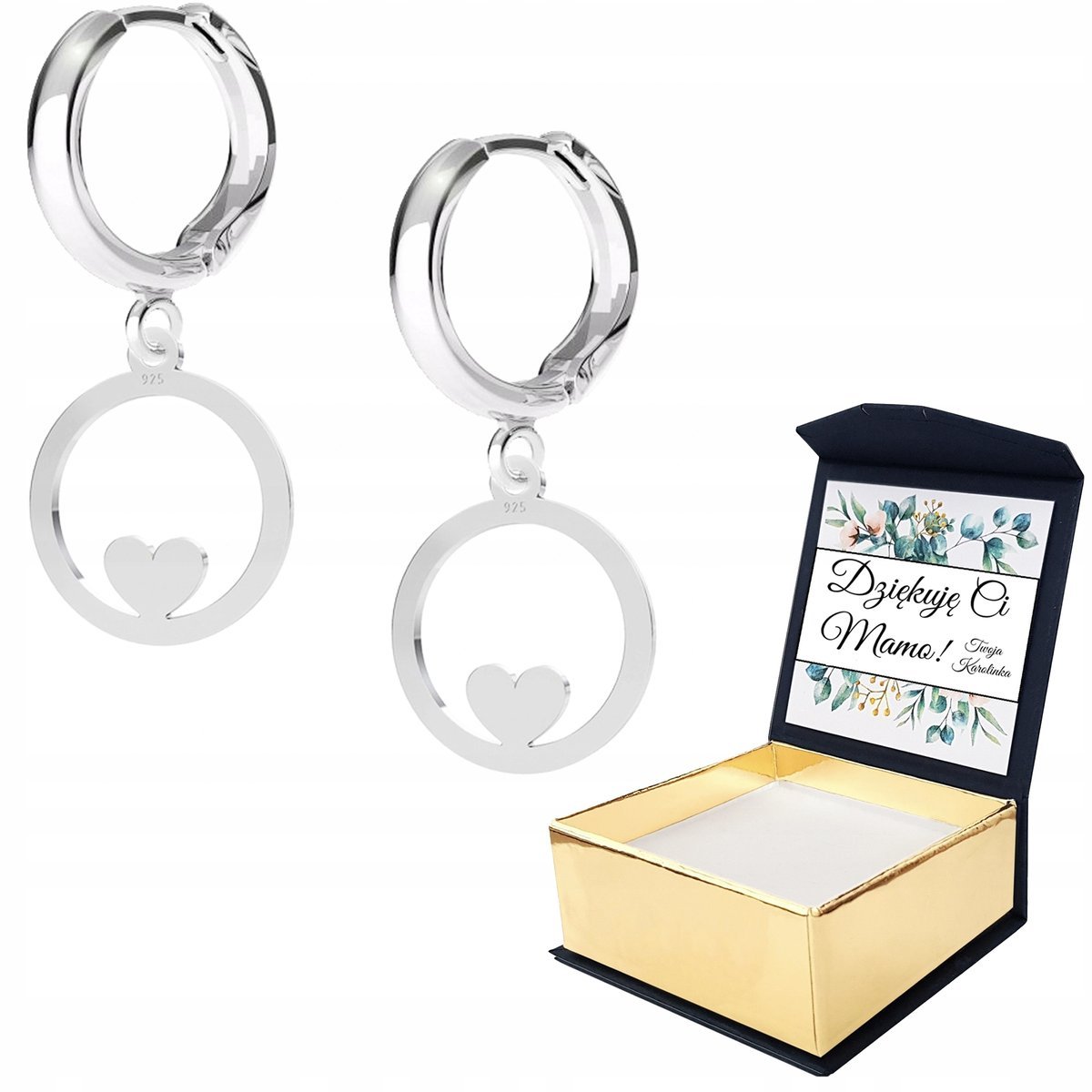 Kolczyki srebrne Serce Serduszko 925 WŁASNY NADRUK