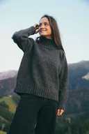 Swetry damskie - TAJRA - Oversizowy Sweter z Golfem Szary Melanżowy 100% Wełny Merino - miniaturka - grafika 1