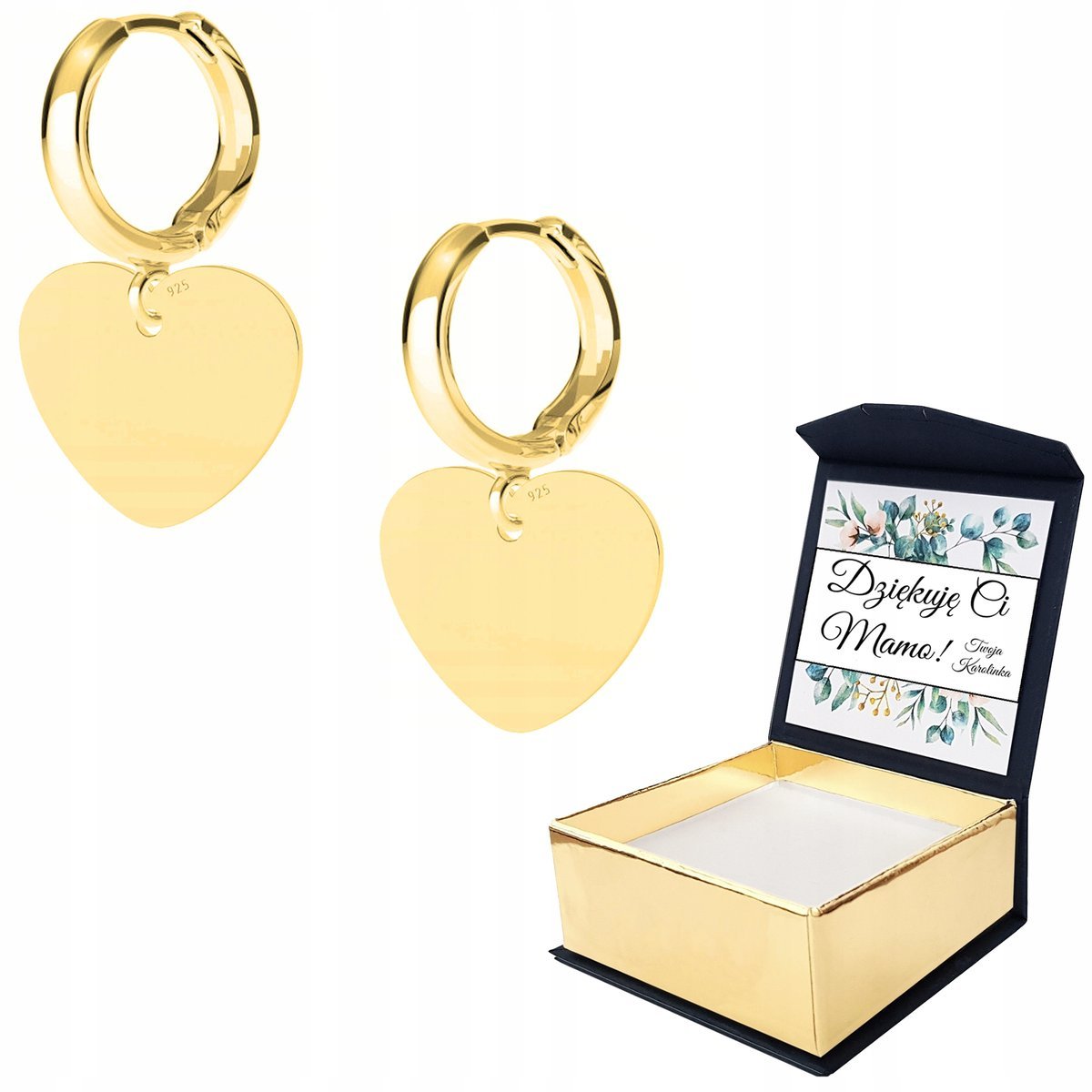 Kolczyki złote Serce Blaszka Heart WŁASNY NADRUK
