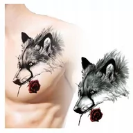 Zabawki kreatywne - Tatuaż Zmywalny Tymczasowy Wodny Wilk Z Różą - miniaturka - grafika 1