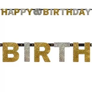 Amscan Baner "Happy 60th Birthday", Sparkling Celebration Silver & Gold, 240 cm 120205 - Gadżety dla niej i dla niego - miniaturka - grafika 1