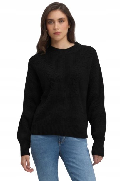 GUESS CZARNY SWETER Z PLECIONYM WZOREM DŁUGI RĘKAW XS GNA