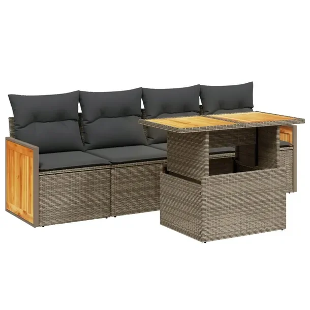Zestaw mebli ogrodowych z rattanem PE, szary, wymiary: 55x62x69 cm, 100x55x