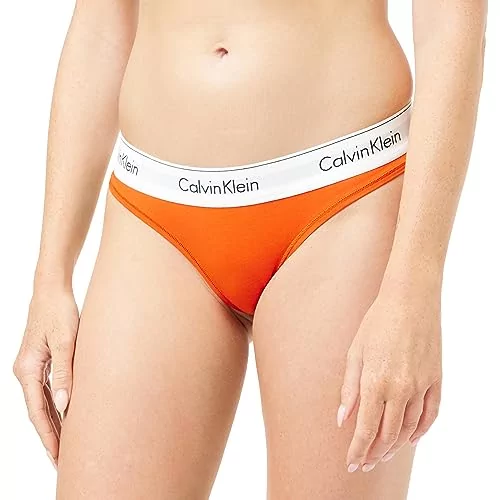 Calvin Klein - Idealnie dopasowane stringi - bielizna damska - beżowa - 72% poliamid, 28% elastan - logo Calvin Klein - niski stan - rozmiar XS, Pikantny pomarańczowy, M