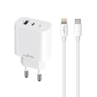 Ładowarki do telefonów - Maxlife ładowarka sieciowa PD QC MXTC-06-20AC 1x USB-C 1x USB 20W biała + kabel USB-C - Lightning 20W - miniaturka - grafika 1