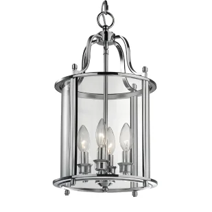 Srebrna wisząca lampa New York z czterema punktami świetlnymi i szklanym kloszem - Oprawy, klosze i abażury - miniaturka - grafika 1