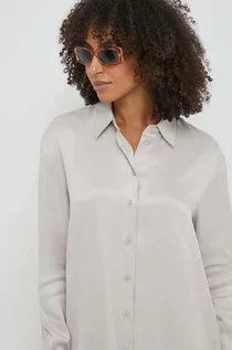 Koszule damskie - Calvin Klein koszula damska kolor szary relaxed z kołnierzykiem klasycznym - grafika 1