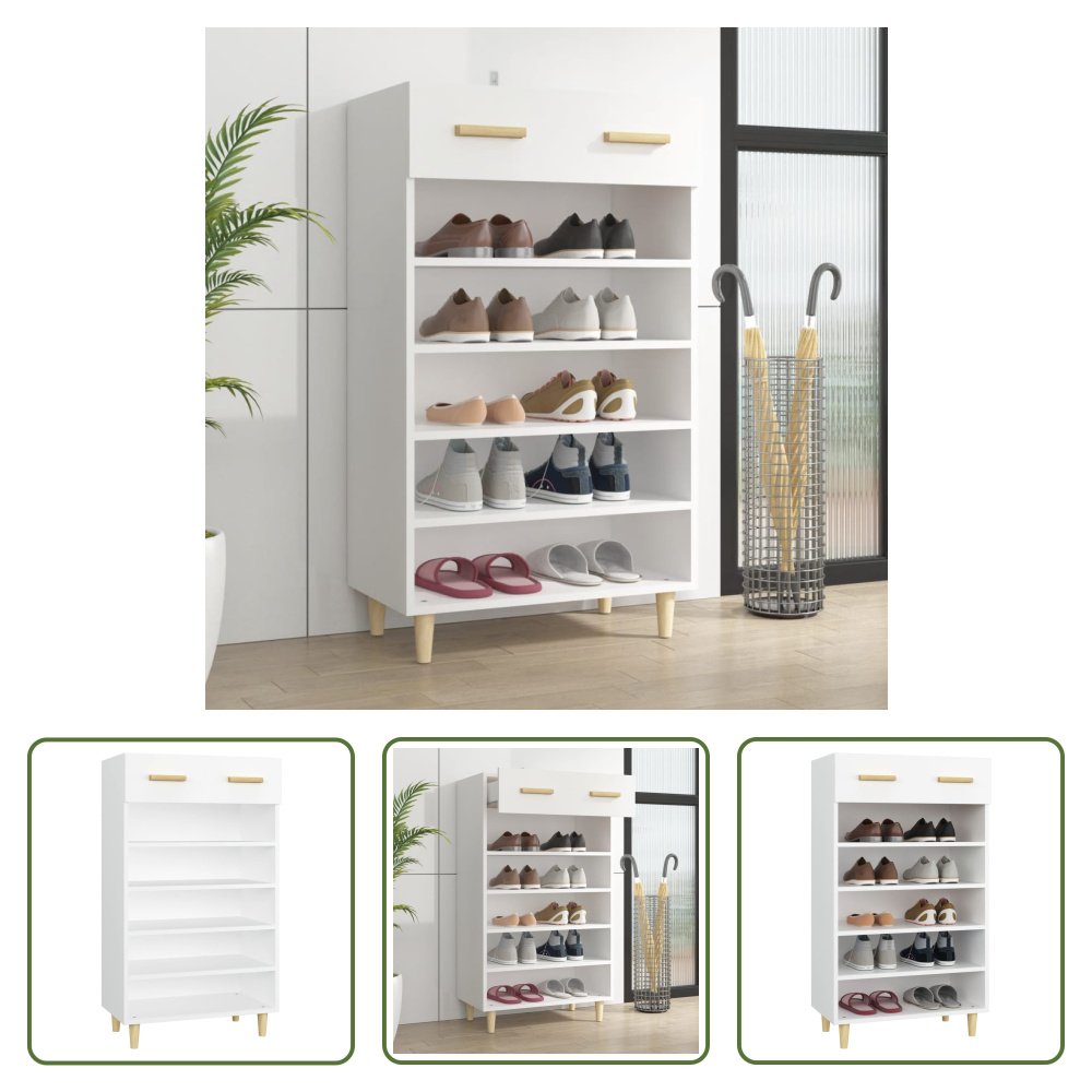 The Living Store Szafka na buty biała 60x35x105 cm Materiał drewnopochodny