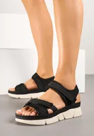 Sandały damskie - Czarne Sandały ze Skórzaną Wkładką i Geometrycznymi Paskami Tosmelia - miniaturka - grafika 1