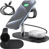 Ładowarki do telefonów - Ładowarka Alogy Ładowarka indukcyjna 3w1 do telefonu zegarka słuchawek Alogy Qi Charger do Apple iPhone Watch AirPods Czarna - miniaturka - grafika 1