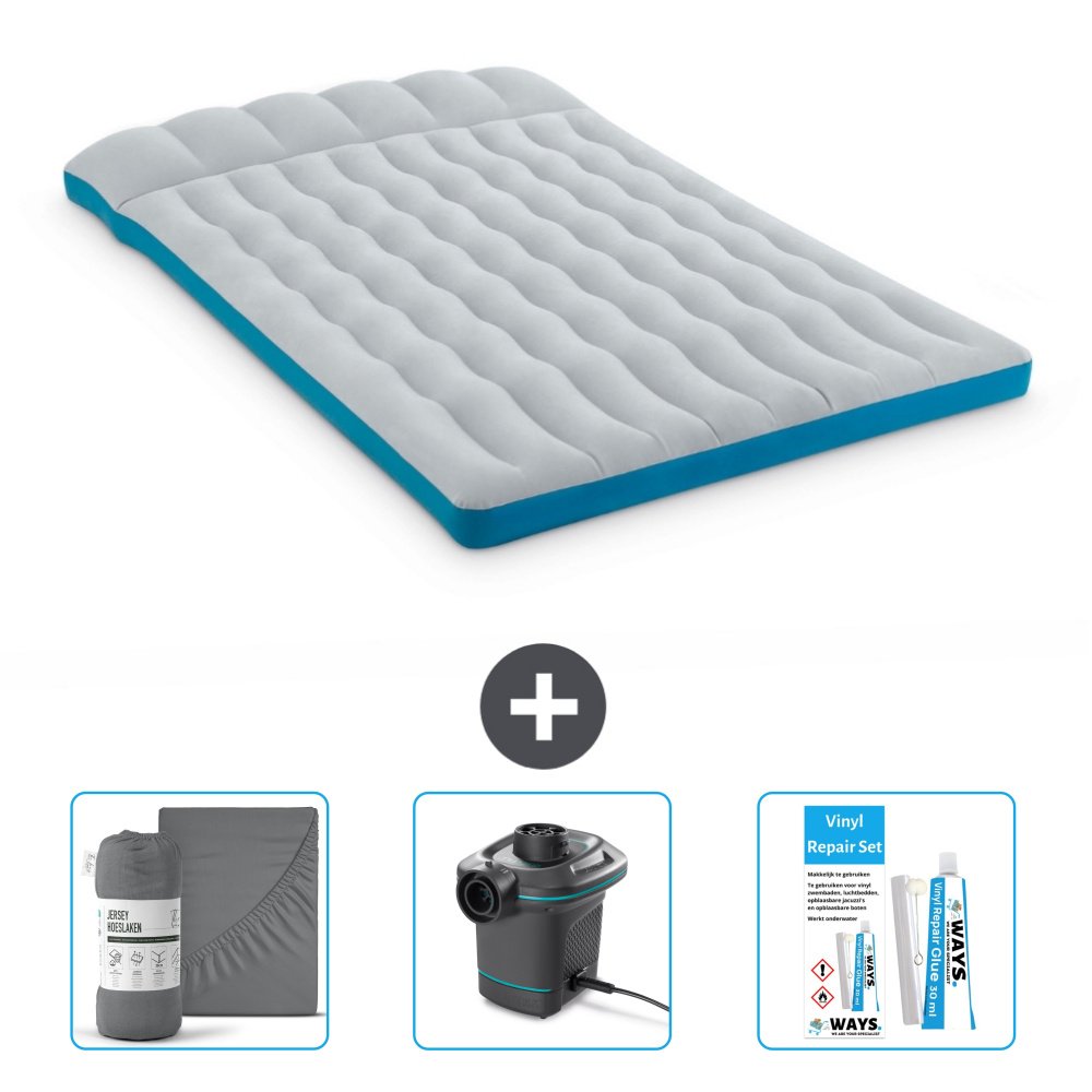 Mata kempingowa Intex - 2 osoby - 127 x 193 x 24 cm - niebieska - zawiera prześcieradło - pompkę i zestaw naprawczy