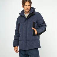 Kurtki męskie - Męska kurtka puchowa z nylonu granatowa - miniaturka - grafika 1