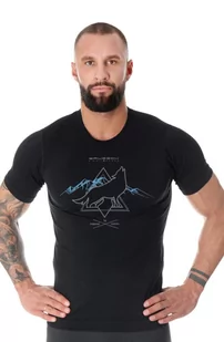 Koszulka męska z merino Brubeck Outdoor Wool Pro SS12650A czarny wilk - Koszulki sportowe męskie - miniaturka - grafika 1