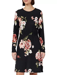 Sukienki - ONLY Women's ONLELCOS Emma L/S Elastic Dress JRS sukienka, Black/AOP:Rose Bouquet Flowers, L, Czarny/Aop: Rose Bouquet Flowers, L - grafika 1