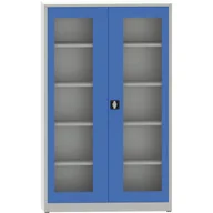 Szafy biurowe - B2B Partner Szafa z półkami spawana ze szklanymi drzwiami, 1950 x 1200 x 600 mm, szara/niebieska 178612 - miniaturka - grafika 1