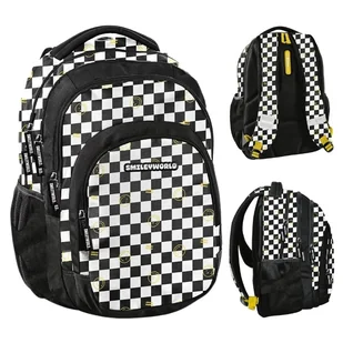 Paso Plecak Szkolny Młodzieżowy Trzykomorowy Szachownica Z Kieszenią Smiley World BeUniq - Plecaki szkolne i tornistry - miniaturka - grafika 1