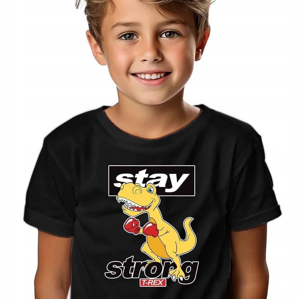 Koszulka Dziecięca Czarna T-REX STAY STRONG Rozmiar -140 cm Różne Wzory Mix
