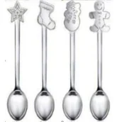 Łyżeczki - Komplet 4 łyżeczek z ozdobnym bożonarodzeniowym wykończeniem srebrny - miniaturka - grafika 1