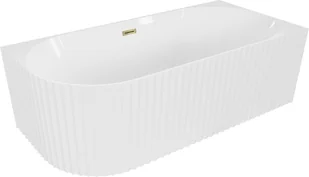 Mexen Gia wanna wolnostojąca narożna ryflowana prawa 170 x 80 cm, biała połysk, przelew złoty - 52701708000P-50 - Wanny - miniaturka - grafika 1