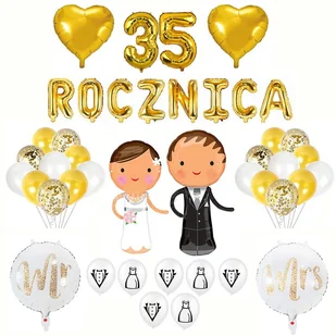35 ROCZNICA ŚLUBU BALONY DEKORACJA ZESTAW ZŁOTY - Wesele i ślub - miniaturka - grafika 1