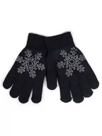 Rękawiczki dla dzieci - Rękawiczki Dziewczęce Pięciopalczaste Z Jetami Czarne Ze Śnieżynką 16 Cm - miniaturka - grafika 1