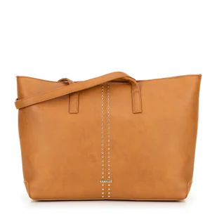 Damska shopperka z imitacji skóry w nity brązowa - Torebki damskie - miniaturka - grafika 1