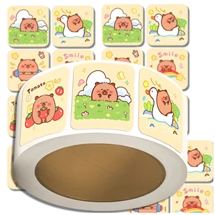 Naklejki Kolorowe KAPIBARA Na Rolce 300 szt. Dla Dzieci DIY MOTYWACYJNE - Zabawki kreatywne - miniaturka - grafika 1