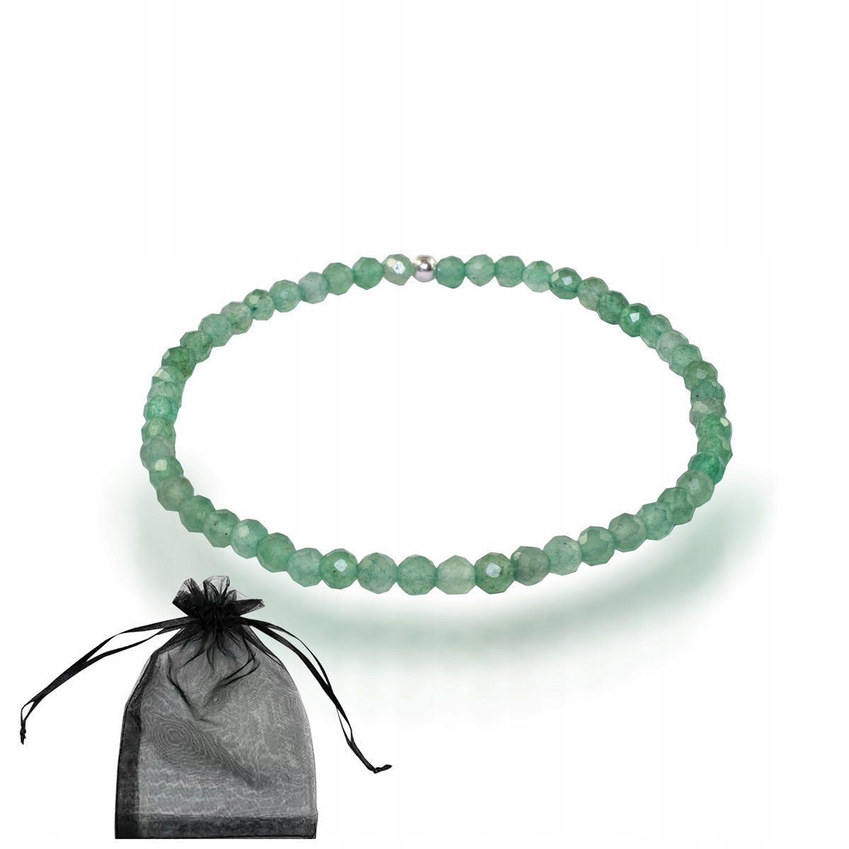 Bransoletka Naturalny AWENTURYN zielony faset. 4mm na gumce dł 18cm, bez marki, AG00000141